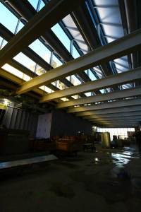 The gallery is capped with a sawtooth skylight.