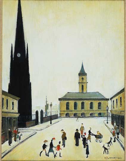 'The Old Town Hall and St Hildas Church Middlesbrough' (1959), L.S. Lowry. MIMA collection. © DACS