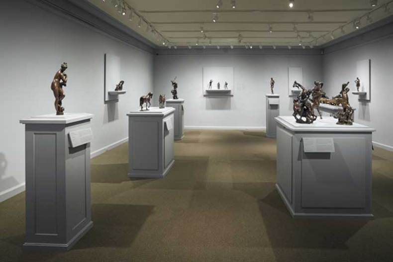 Installation view at the Frick Collection showing bronzes from the collection of Mr  and Mrs J. Tomilson Hill.