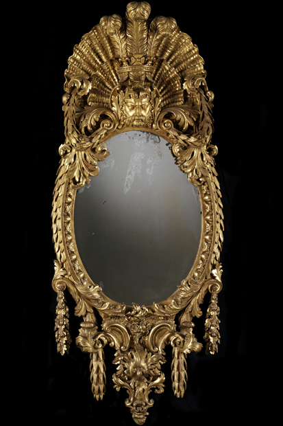 Mirror attributed to William Kent, probably for the White House, Kew, 1733–34. Carving attributed to John Boson. Gilt pine, mirror glass