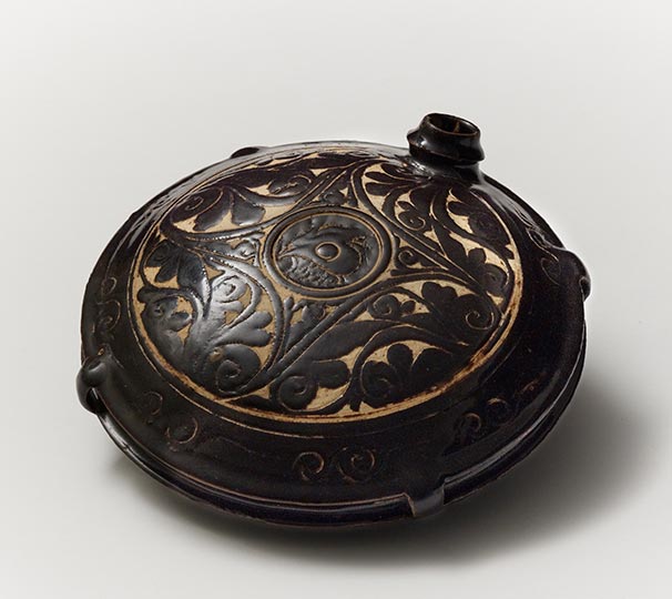Carved Cizhou-type Canteen (12th–13th century) China, Xixia Kingdom or Jin Dynasties.