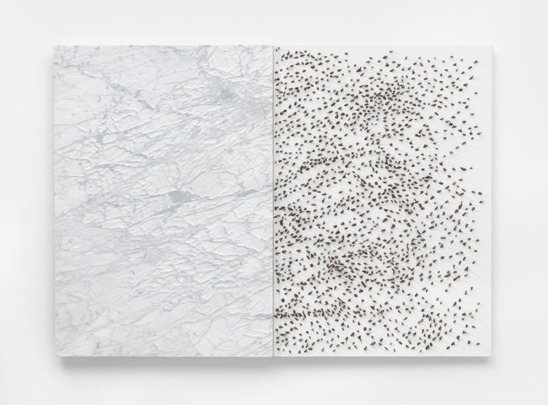Giuseppe Penone, (2006), Carrara marble,canvas, acrylic, glass microspheres, acacia thorns  39 3/8 x 55 1/8 x 2 3/8 inches 100 x 140 x 6 cm