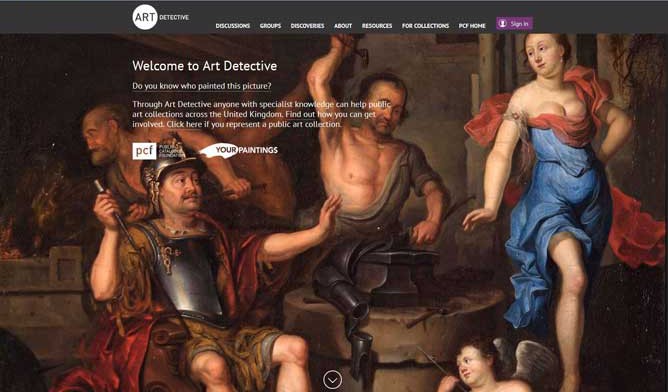 Screen shot of the new Art Detective website, which shows The Forge of Vulcan
