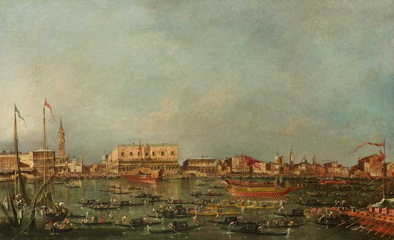'The Bacino di San Marco, Venice, on Ascension Day, with the Bucintoro leaving for San Nicolò del Lido', Francesco Guardi. Charles Beddington Ltd