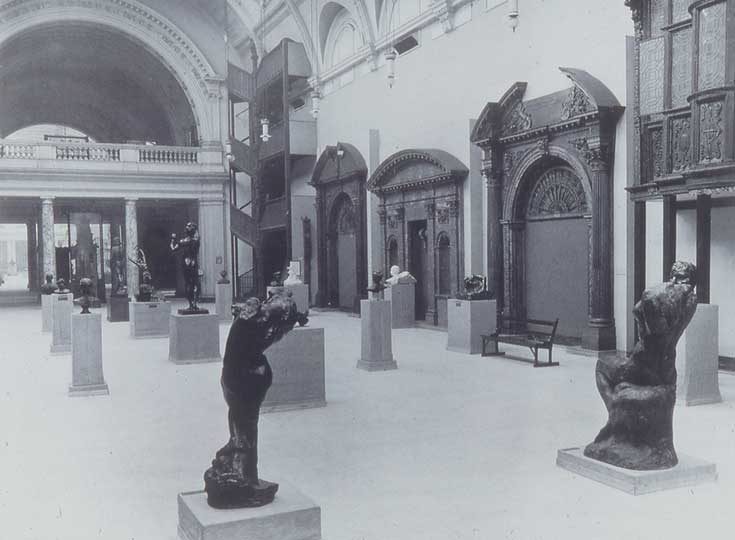 Room 48 at the V&A in 1914, showing the sculptures in the Rodin Gift as arranged by the sculptor himself