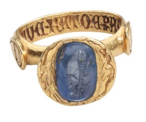 Medieval inscribed sapphire ring (late 14th century), Italy