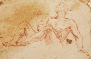 Two-sided Academic Drawing: recto, Recumbent Male Nude with a Club; verso, Study for a Standing Male Figure (Saint John the Baptist?) (1725), unknown © Phoenix Art Museum. All rights reserved