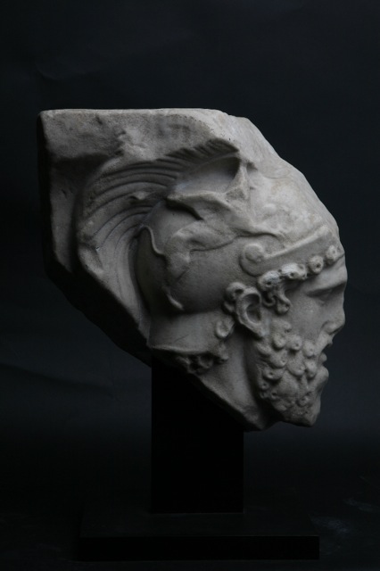 Roman relief fragment depicting the head of Mars, 2nd century AD. Courtesy of Rupert Wace Ancient Art. On show as part of 'CLASSICICITY' at Breese Little gallery
