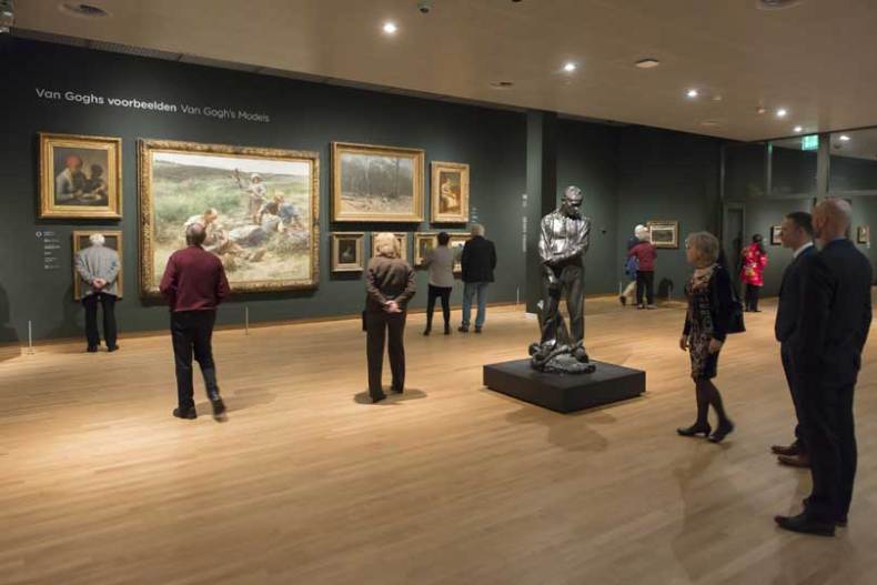 Van Gogh’s works are interspersed with works by contemporaries, including, in the first floor galleries, Jules Dalou’s bronze, 'Tall Peasant' (1899).