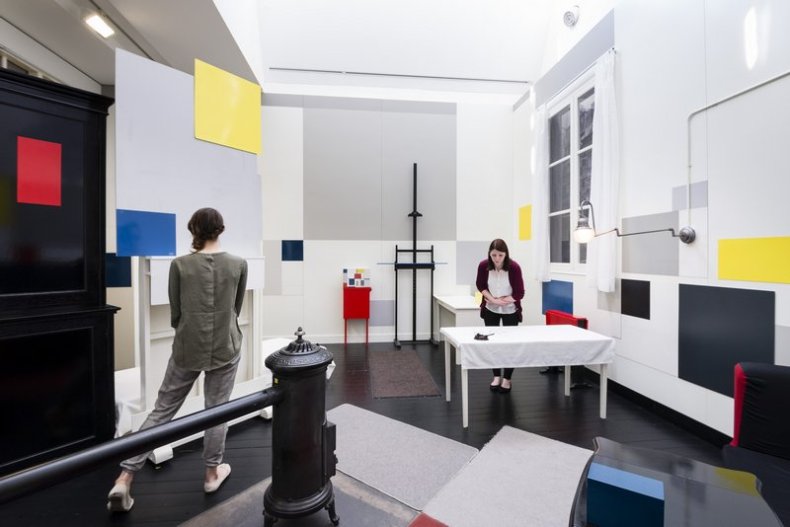 Installation view showing the recreation of Piet Mondrian's (1872–1944) Paris studio at Tate Liverpool, 2014.