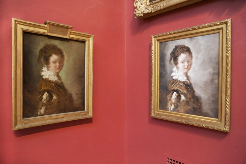 Fragonard's 'Young Woman' (left) hangs alongside a contemporary Chinese replica
