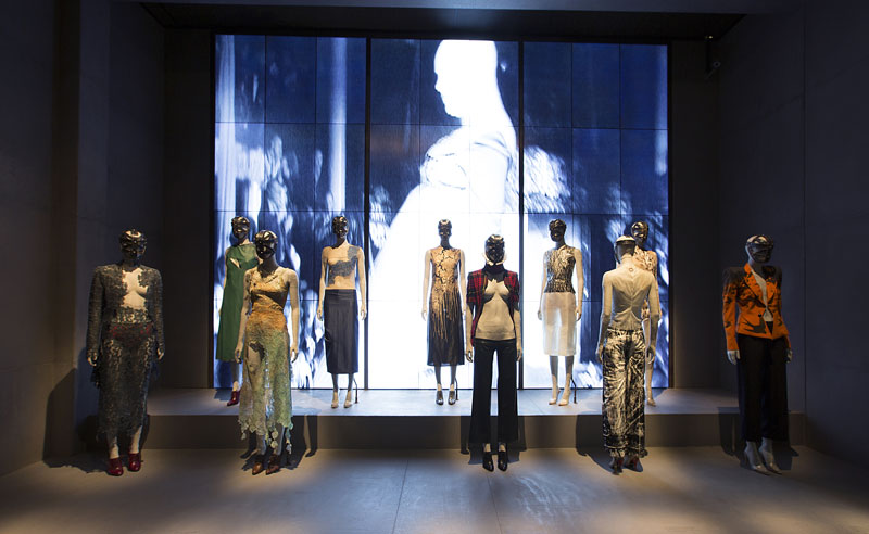 Installation view of 'London' gallery, 'Alexander McQueen Savage Beauty' at the V&A. Credit: Victoria and Albert Museum