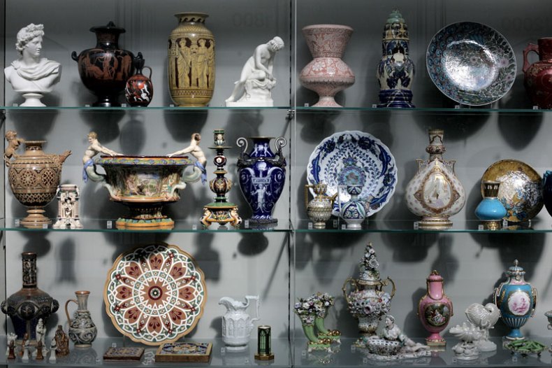 Cabinet in the ceramics galleries at the V&A, London