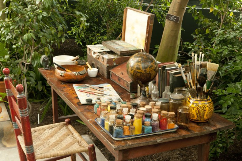 An evocation of Frida Kahlo's studio overlooking her garden.