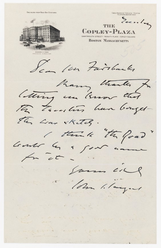 John Singer Sargent to Arthur Fairbanks. (undated), John Singer Sargent. Museum of Fine Arts, Boston