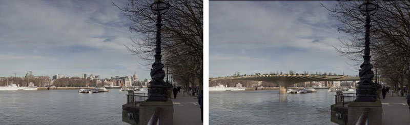 The Garden Bridge from the planning application documents, showing effect upon view from South Bank towards an obstructed St. Paul's cathedral.