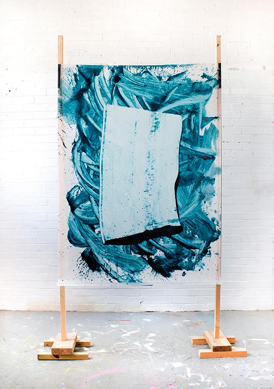 (2014), Hannah Rowan, oil on lighting diffusion paper, wood, gaffer tape