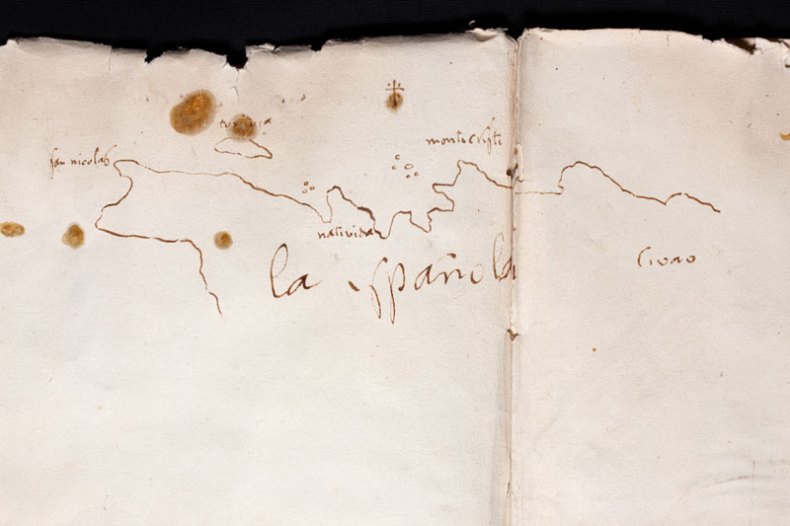 Christopher Columbus’ Logbook documenting the journey of discovery of the New World. Map of La Español.