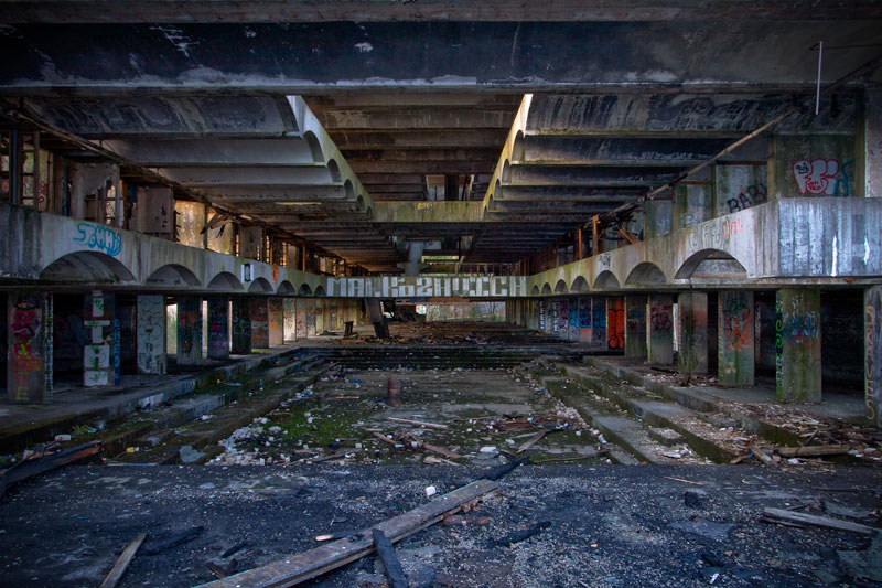 The ruined interior of the residential block at St Peter’s Seminary, photographed in 2010.