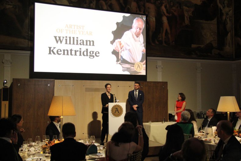 Alice Kentridge collects the Apollo Award for Artist of the Year on behalf of her father, William Kentridge