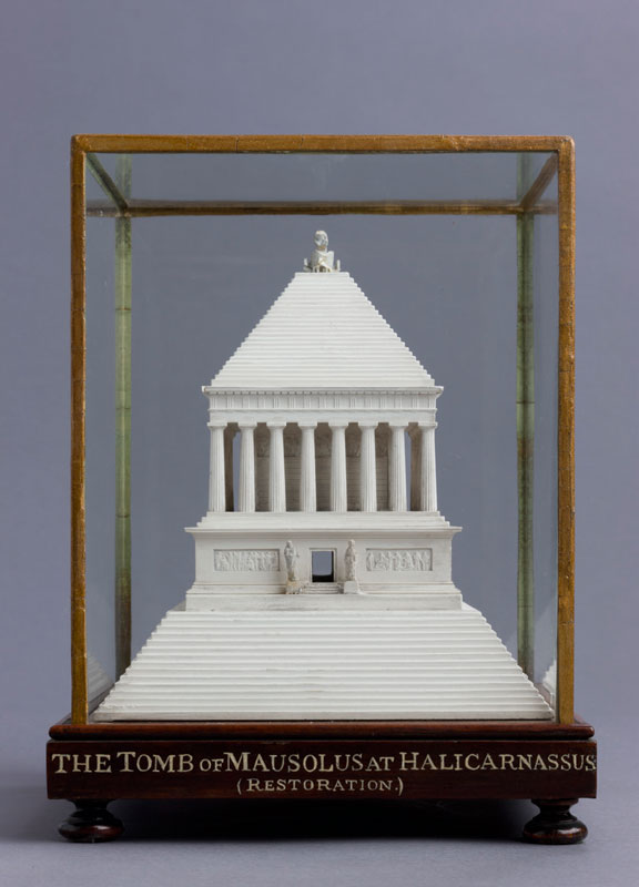 Model of the Tomb of Mausolus at Halicarnassus, early 19th century, François Fouquet (1787–1870), plaster of Paris,ht 25cm (of glass case). 