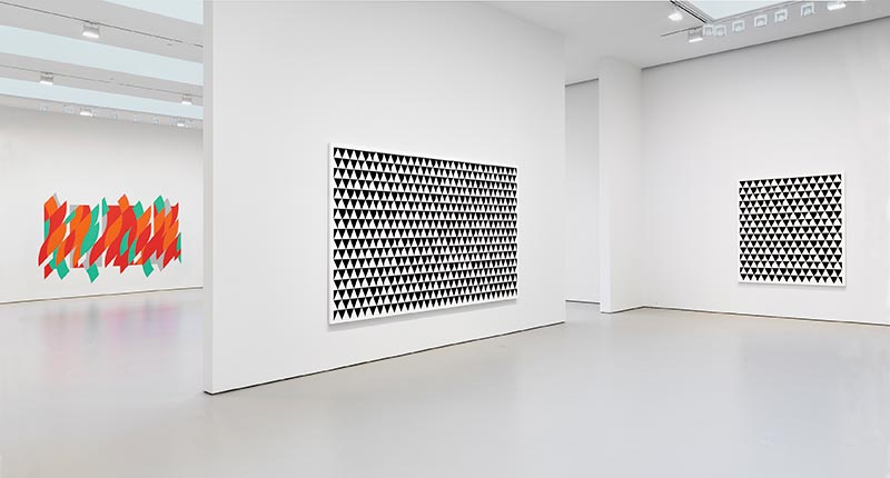 Installation view from the 2015 solo exhibition Bridget Riley at David Zwirner, New York