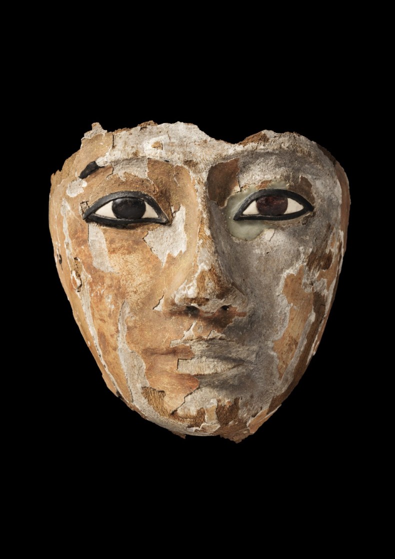 Wooden face with inlaid eyes, originally part of a coffin, Egyptian, 22nd Dynasty, Third Intermediate Period, 945–735 BC