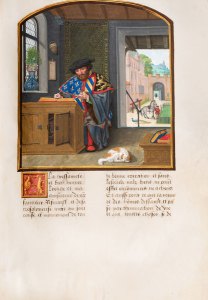 The Author in His Study, from the Livre des fais de Jacques de Lalaing by Jean Lefèvre de Saint-Remy (and others). Burgundian Netherlands, (c. 1530-40), Simon Bening, Fol. 10v.
