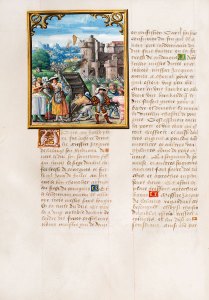 The Death of Jacques de Lalaing, from the Livre des fais de Jacques de Lalaing by Jean Lefèvre de Saint-Remy (and others). Burgundian Netherlands, (c. 1530-40), Circle of the Master of Charles V, Fol. 183v.
