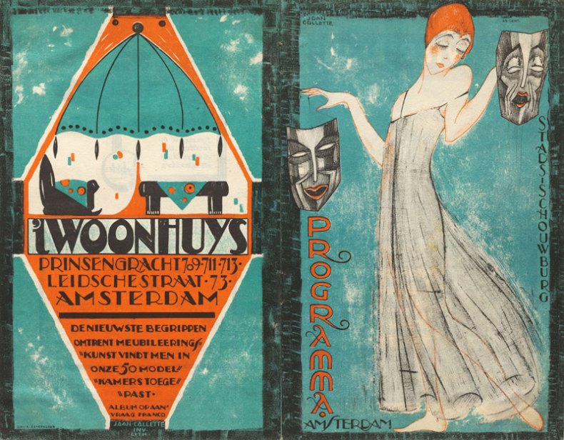 Cover for Amsterdam City Theatre programme with advertisement for 't Woonhuys, showing furniture by Michel de Klerk from 1916-17