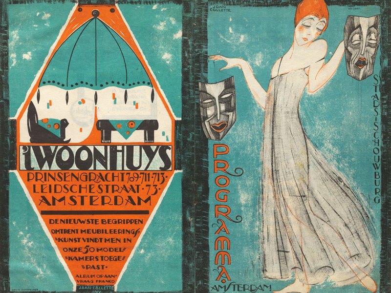 Cover for Amsterdam City Theatre programme with advertisement for 't Woonhuys, showing furniture by Michel de Klerk from 1916-17