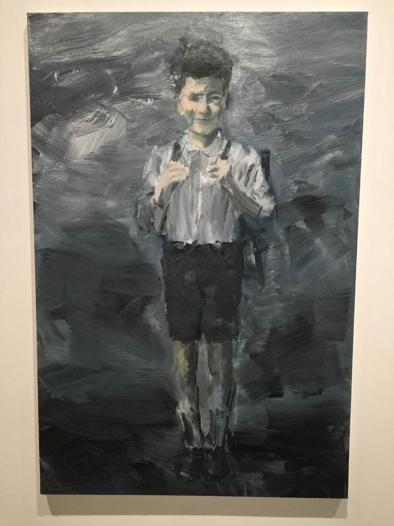 Yan Pei-Ming's portrait of Lucian Freud as a boy, on view at Massimo De Carlo, Hong Kong.