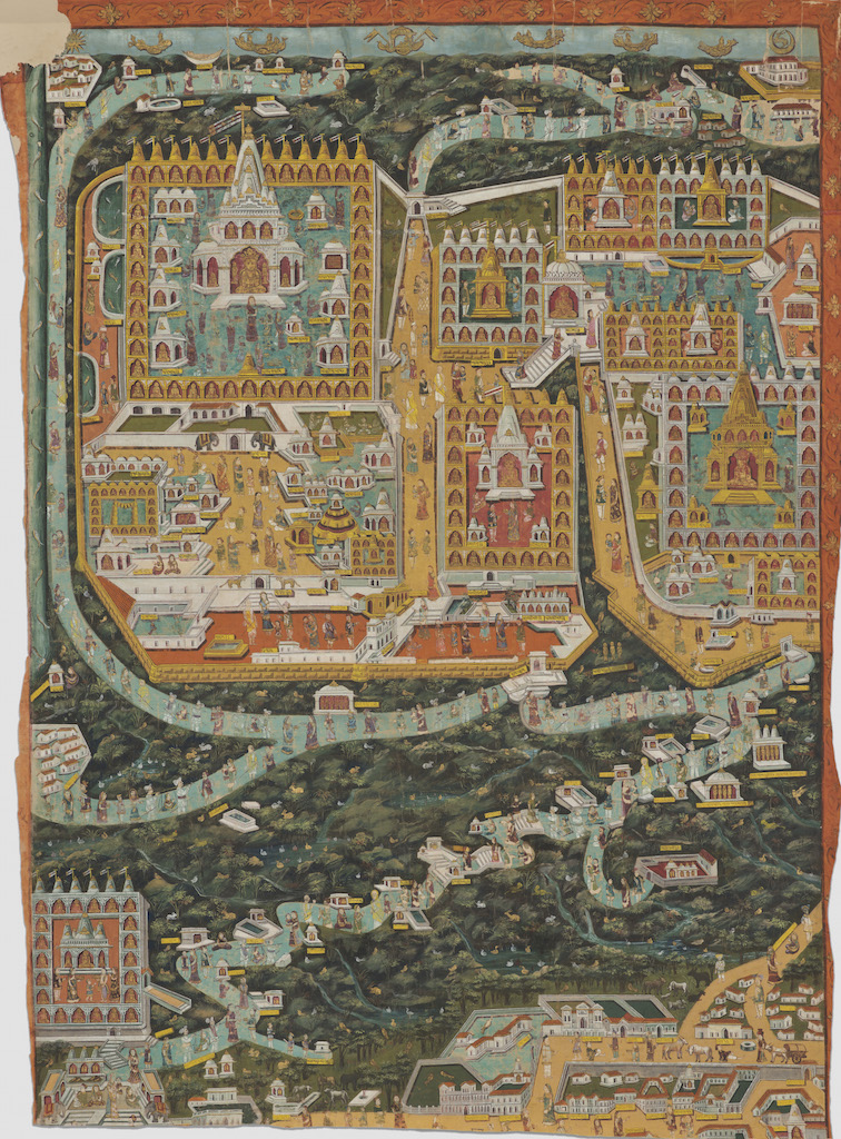 Shatrunjaya Pata, a Cartographic Overview of the Famous Jain Pilgrimage Center at Mount Shatrunjaya in Gujarat.