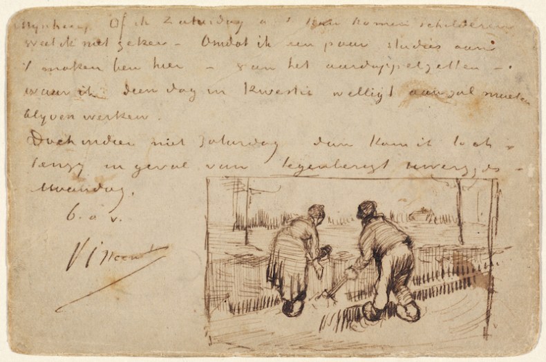 Postcard with Two Peasants Digging