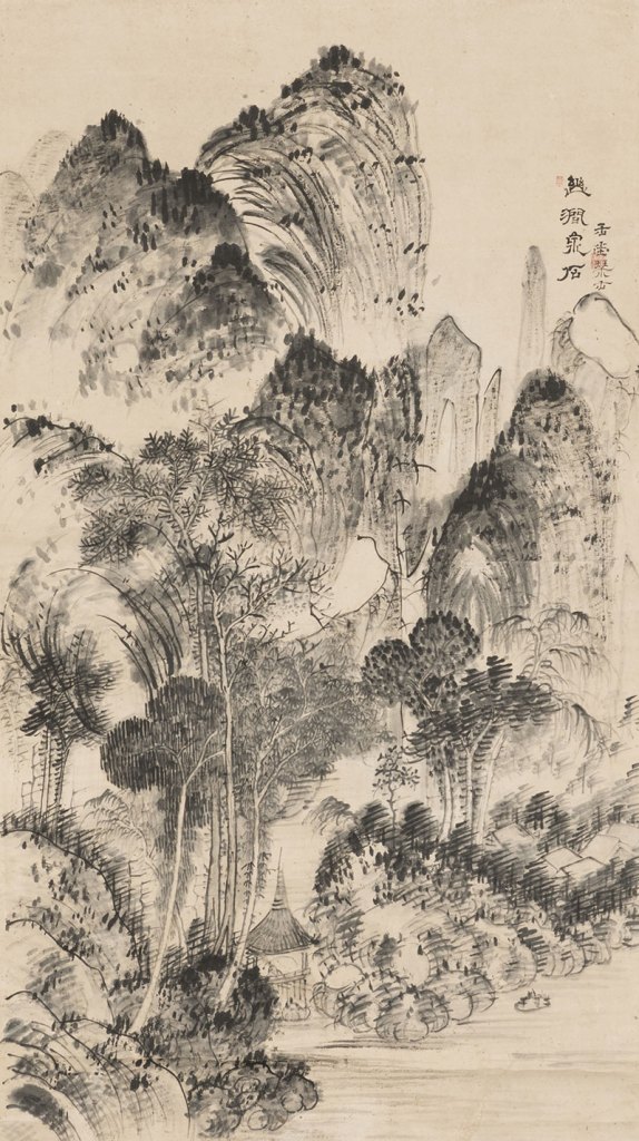 Scholar’s pavilion by a stream, by Uragami Gyokudo