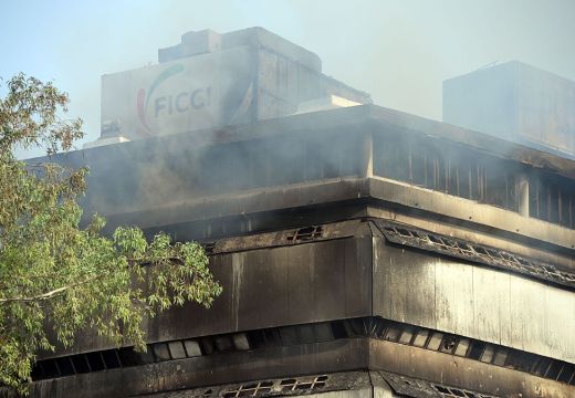 Smoke rises from The National Museum of Natural History in New Delhi on April 26, 2016, after an early morning fire was controlled. No casualties were reported, but the entire collection may have been lost.