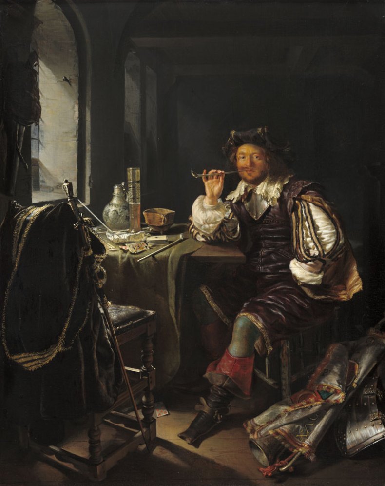 An Interior with a Soldier Smoking a Pipe (c. 1657), Frans van Mieris. National Gallery of Art
