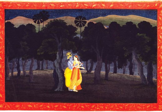 Abashed at her delight; of her deep joy afraid. Folio from a Gita Govinda series. Pahari, by a member of the fist generation after Nainsukh; (c. 1775–80)