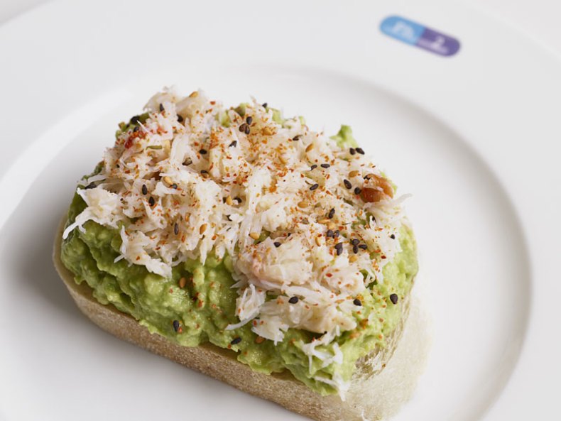 Crushed avocado on toast with chilli at Damien Hirst's Pharmacy 2