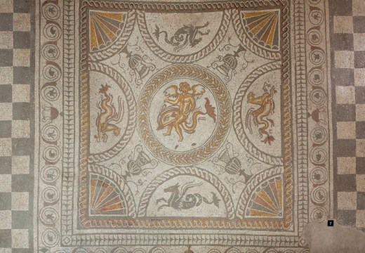 Cupid on a Dolphin mosaic at Fishbourne Roman Palace.