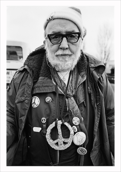 A peace protester at the ‘Spring Festival’ staged at the RAF/USAF Greenham Common, Berkshire