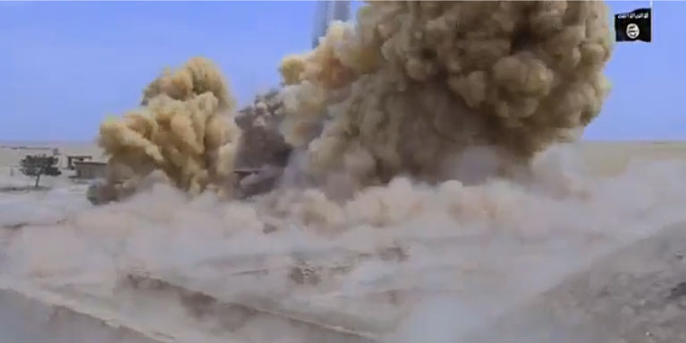 Screenshot from the video that purportedly shows ISIS militants destroying the Temple of Nabu in Iraq.