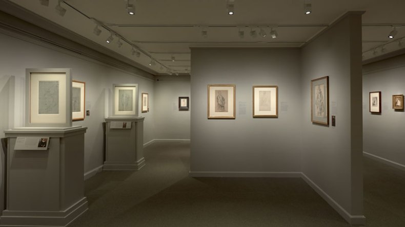 Installation view of ‘Van Dyck: The Anatomy of Portraiture’ at the Frick Collection, New York, showing works on paper in the lower level galleries of the museum.