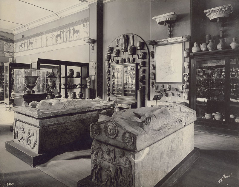 View of the sarcophagi in the original MFA building on Copley Square (1902).