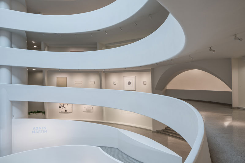 Installation view: 'Agnes Martin' at the Solomon R. Guggenheim Museum, New York, 7 October, 2016–11 January 2017. Photo: David Heald © Solomon R. Guggenheim Foundation