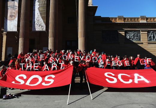 Art students and protesters gather at the Gallery of NSW on 15 July, 2016 in Sydney, Australia