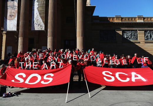 Art students and protesters gather at the Gallery of NSW on 15 July, 2016 in Sydney, Australia