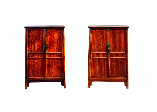 A pair of huanghuali and spotted bamboo scholar’s cabinets, 17th century