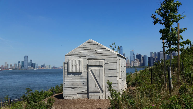 Cabin (2016), Rachel Whiteread, on Discovery Hill, Governors Island.