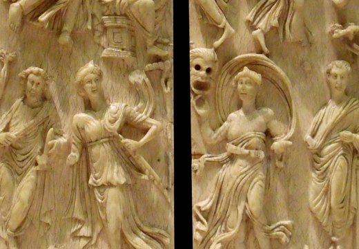 Ivory diptych showing images of the muses together with ancient scholars or scientists (5th century), possibly Gaul. Musée du Louvre.